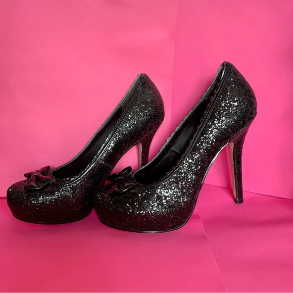 LEG AVENUE Black Glitter Pin Up Heels Cosplay Halloween Costume - Picture 4 of 6